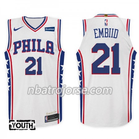 Barn Philadelphia 76ers Tröja Joel Embiid 21 Nike 2017-18 Vit Swingman